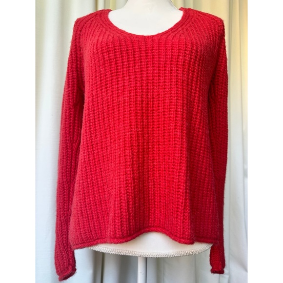 Rag & Bone Joseph Wool Blend V-Neck Sweater in Bright Coral, Size Small - Picture 7 of 14